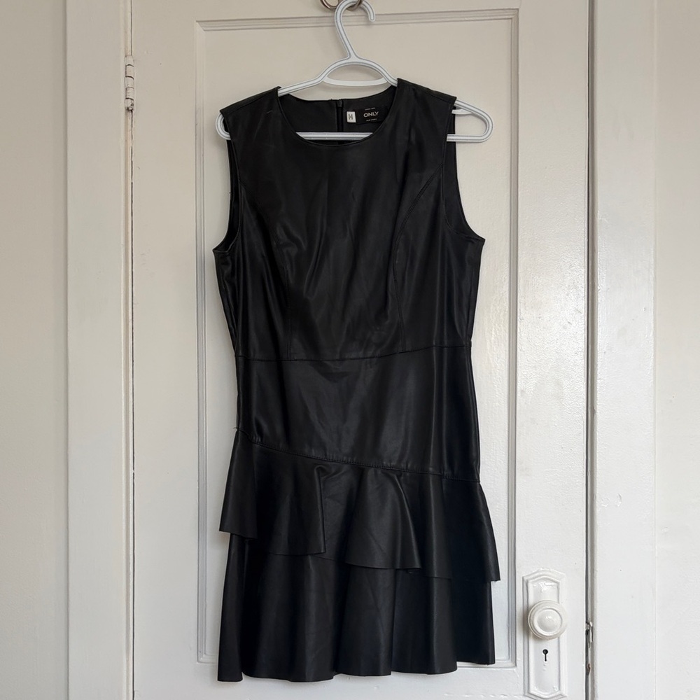 Black Pleather Sleeveless Dress